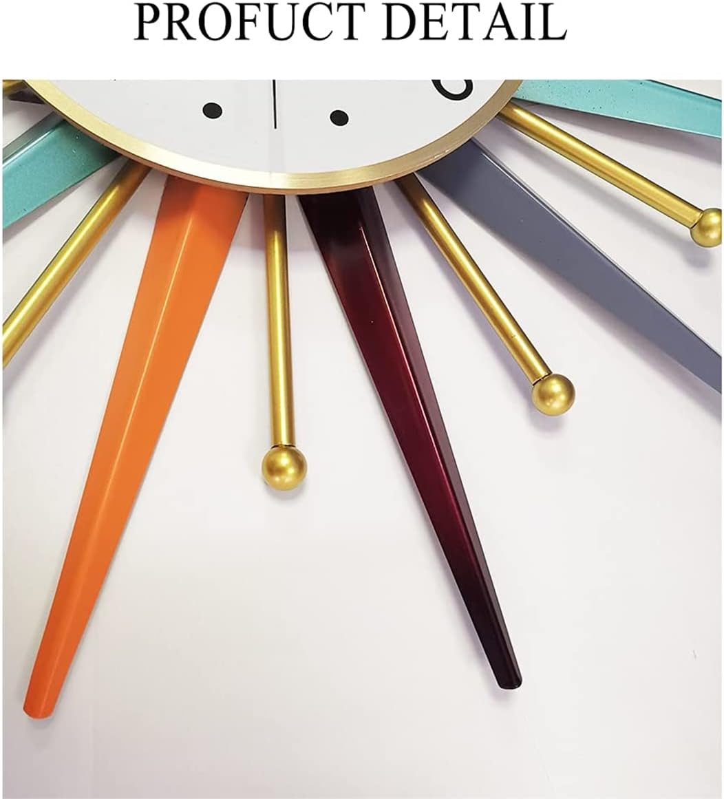 Large Wall Clock 22 Inch Modern Wall Clock Starburst Mid-Century Modern Decor Non-Ticking Battery Operated Colorful Clock Home Decorations for Living Room Bedroom Kitchen Office